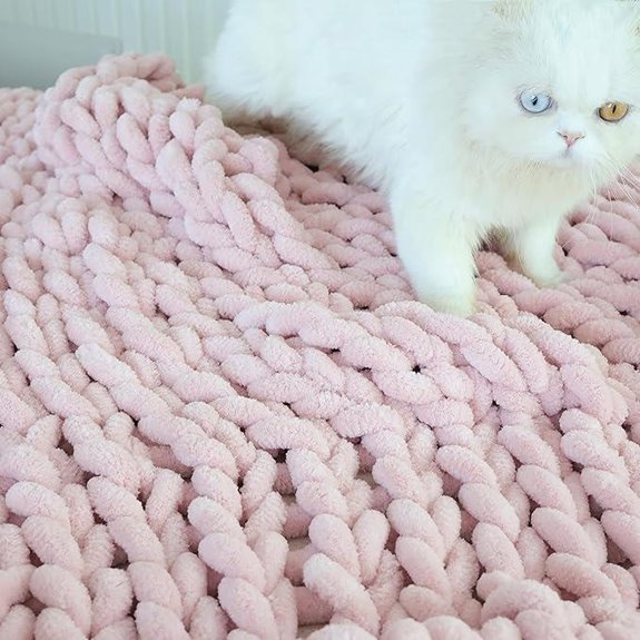 Maetoow Chenille Knit Blanket Throw Light Pink
