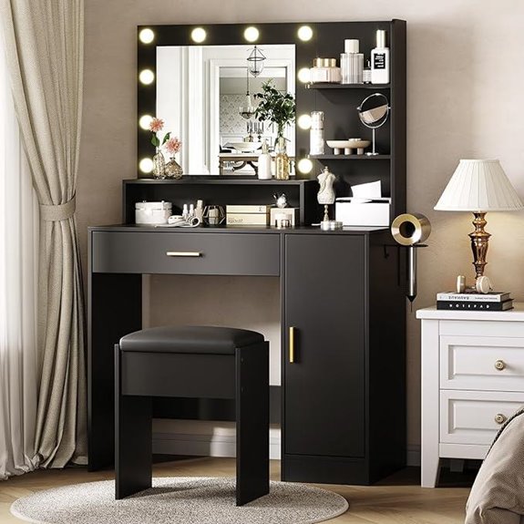 Garvee Vanity Desk with Mirror Lights and Storage