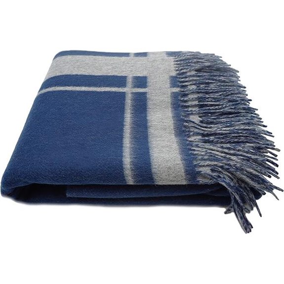 State Cashmere Reversible Throw Blanket with Merino Wool Cashmere - Navy/Heather Grey 70x50