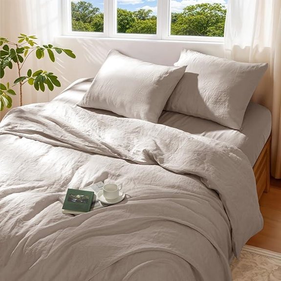 Pure Linen Queen Duvet Cover Set with Zipper