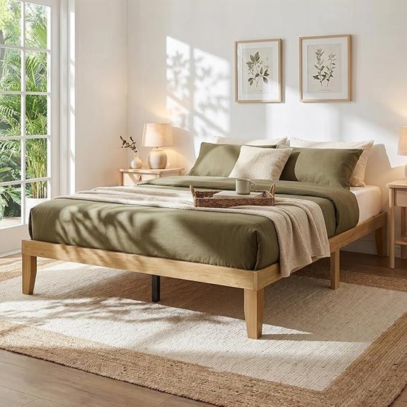 Queen Wood Platform Bed Frame with Solid Slats