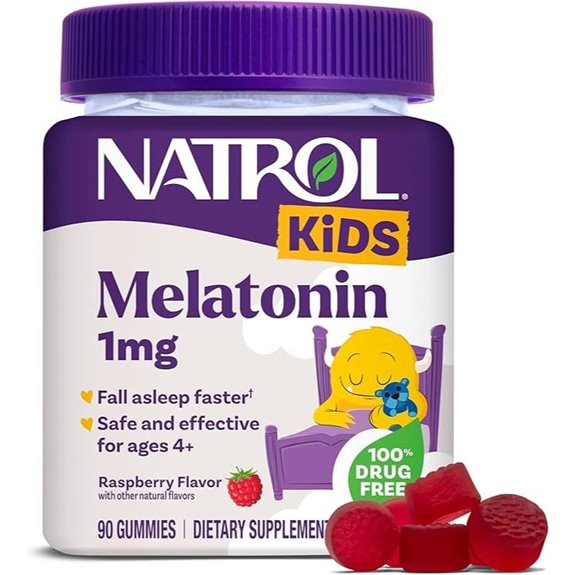 Natrol Kids Melatonin 1mg for Restful Sleep 90 Raspberry-Flavored Gummies