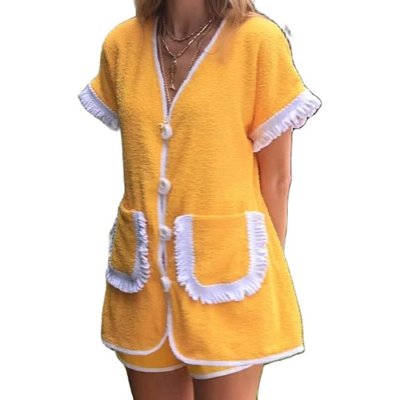 Casual Women's Pajama Set with Fringed Trim