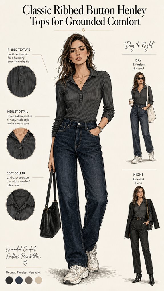 ribbed button henley tops