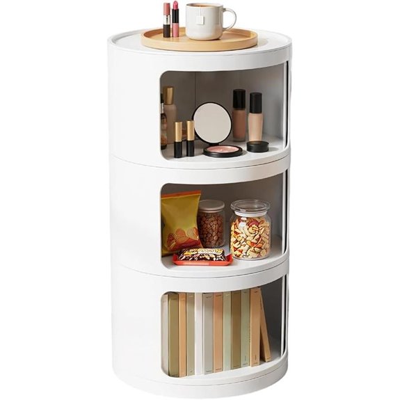 Round Nightstand with Sliding Doors 3-Tier Cylindrical