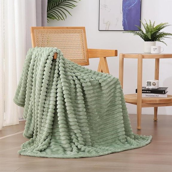 Sage Green Fleece Throw Blanket for Couch & Bed