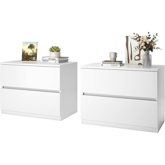 White Nightstand Set of 2 with Drawers