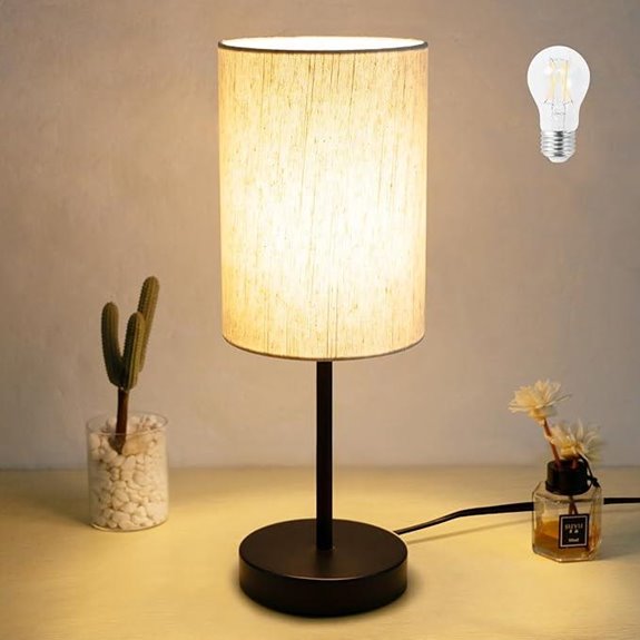 RISLG Small Bedside Lamp with Linen Shade