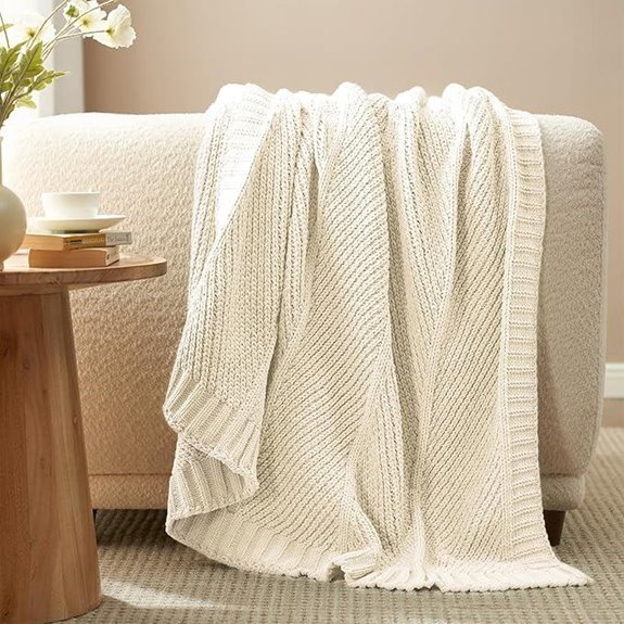 Amélie Knit Throw Blanket — Soft Chenille Ivory 50x60