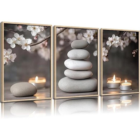 Zen Canvas Wall Art: Stacked Stones & Cherry Blossoms