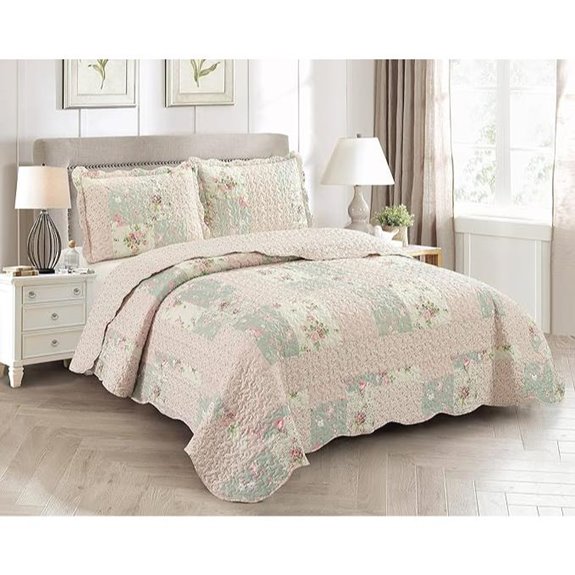 Sunshine Rose & Sage Quilt Set Reversible Full/Queen