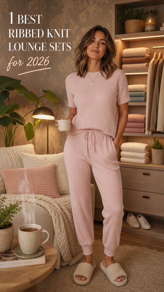 top ribbed knit lounge sets