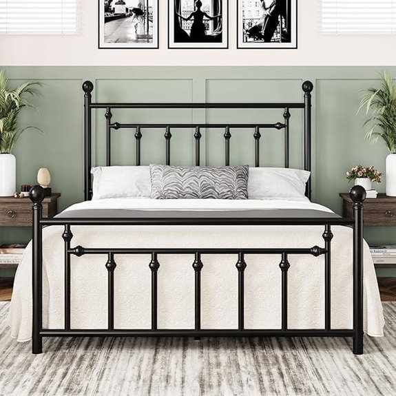 Allewie 14 Queen Metal Bed Frame with Vintage Headboard