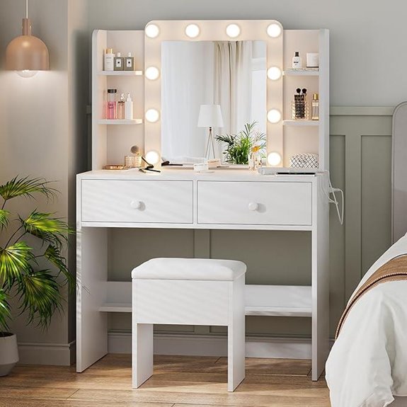 Haewon White Vanity Desk with Mirror & Lights