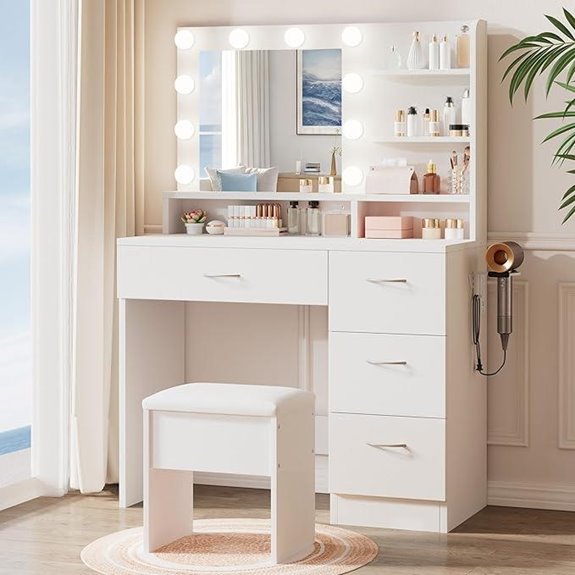 LIVELYGLOW White Makeup Vanity Set with Mirror & Lights