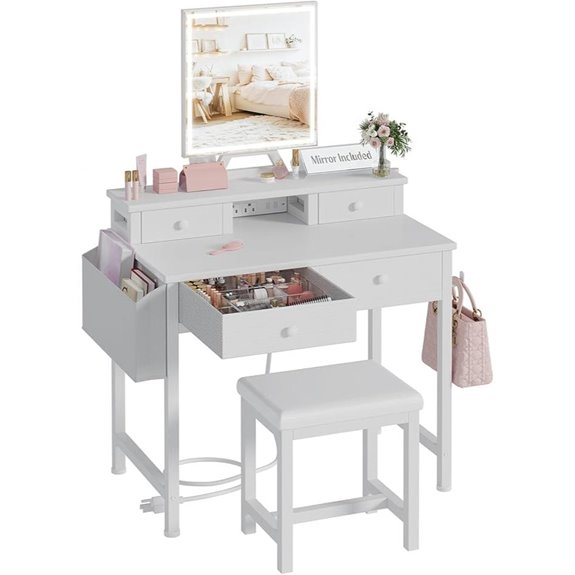 White Makeup Vanity Desk with Mirror and Lights