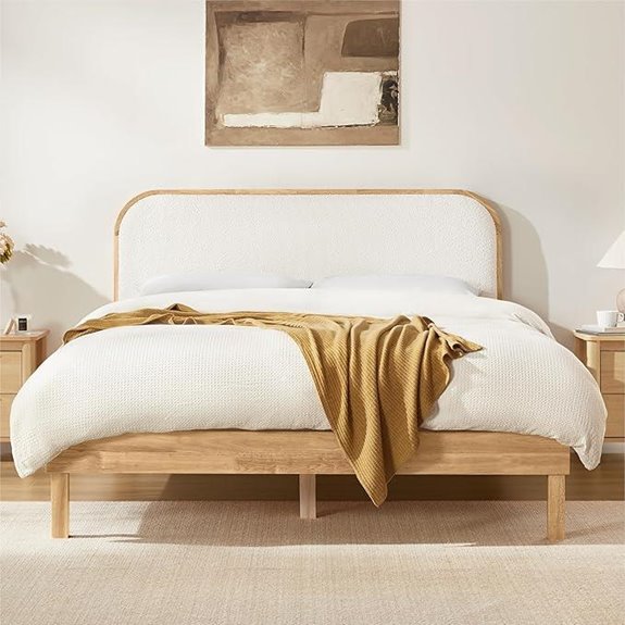 KISLOT Wood Bed Frame with Upholstered Headboard
