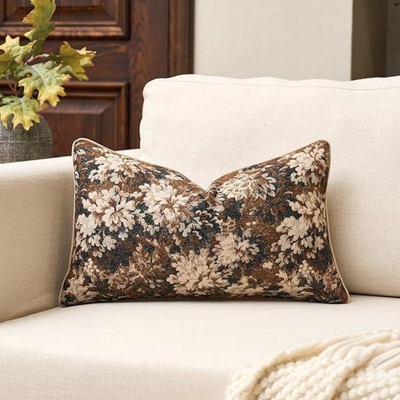 Yangest Neutral Floral Pillow Cover 12x20 Coffee Brown