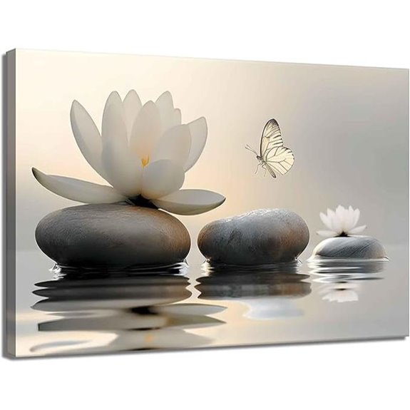 Zen White Lotus Canvas Wall Art - Lake Scene